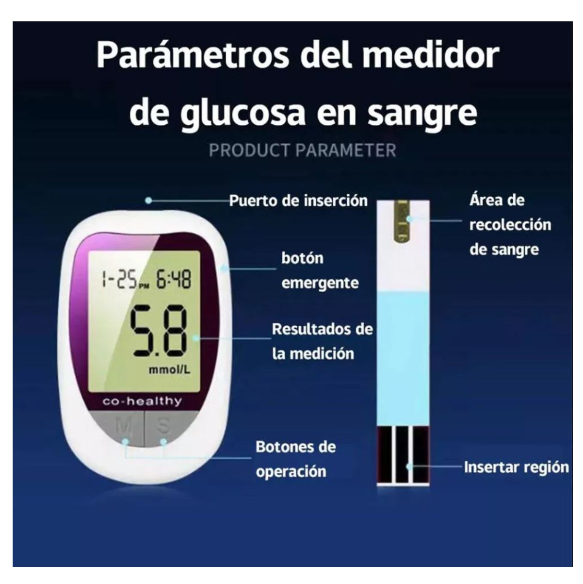 Kit Glucómetro con Tiras de Prueba y Agujas