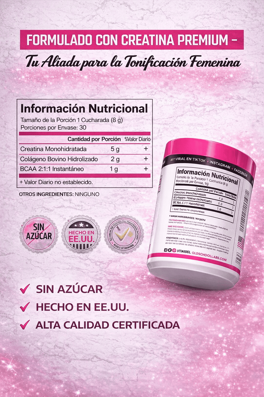 Old School Creatina™ – Fórmula Especial para Glúteos, Busto y Tonificación Femenina