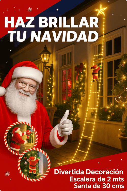 Papá Noel Trepador con Escalera de Luces LED — 2 m de Magia Navideña 🎄✨